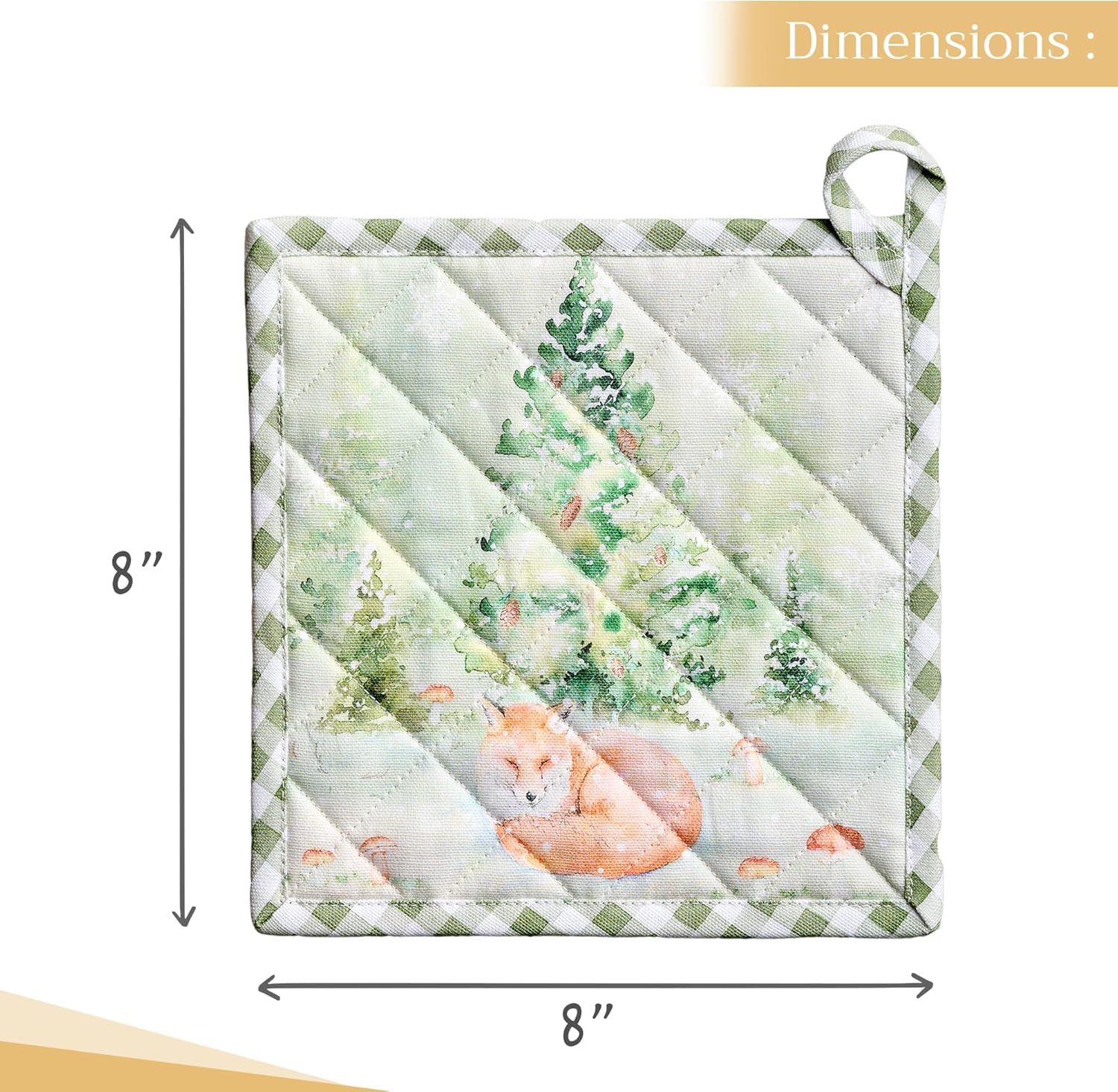 Maison d' Hermine Pot Holders 100% Cotton Heat Resistant Potholders 8" x 8" Hot Pads with Loop BBQ, Cooking, Baking, Grilling, Kitchen, Handling Hot Pans (Pack of 1, Winter Mornings)