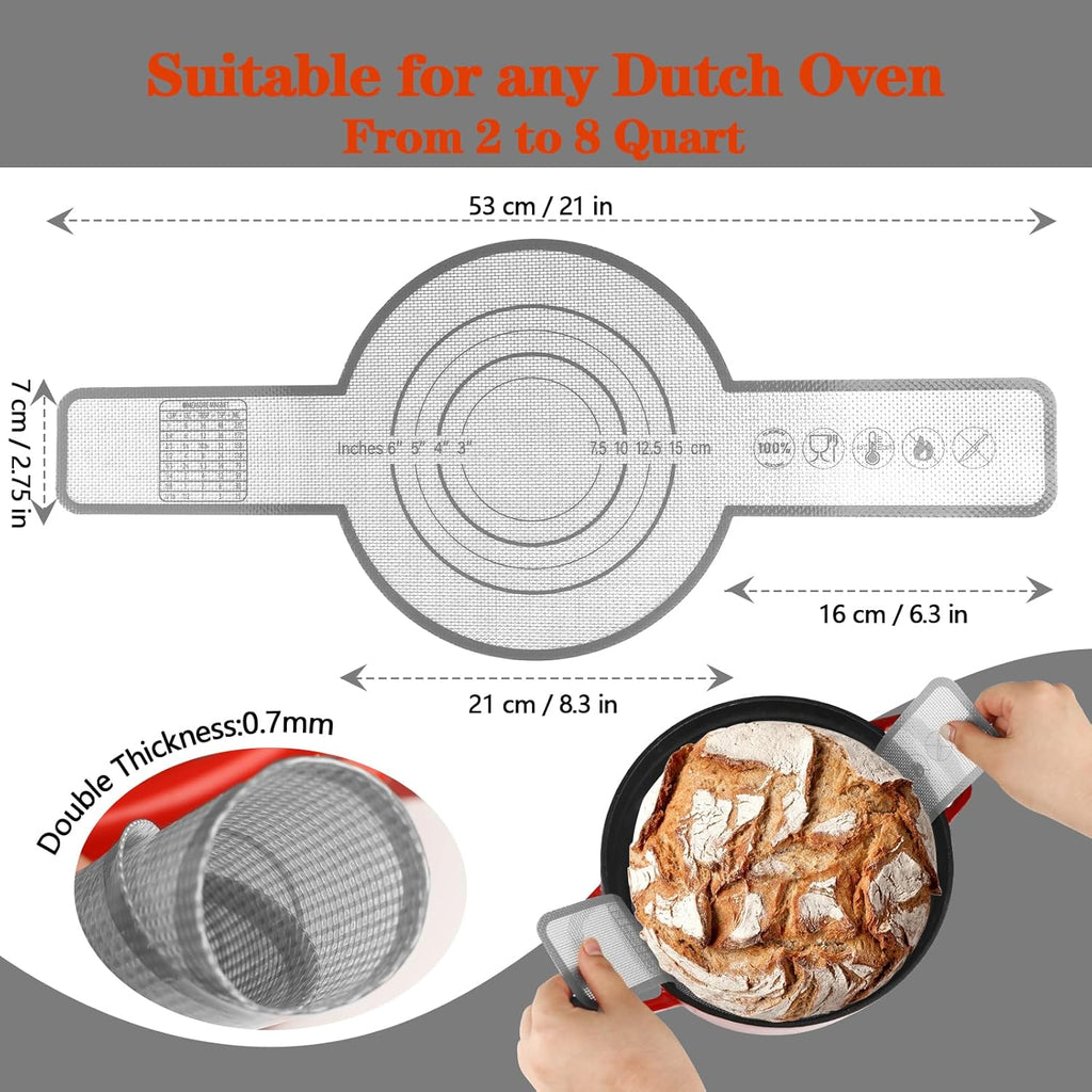 UBeesize Thickened Silicone Bread Sling, Reusable Sourdough Bread Baking Mat For Dutch Oven 2-8 Qrt, Non-Stick, Easy To Clean, With Extra Long Handles Bread Baking Sheet Liner, Grey