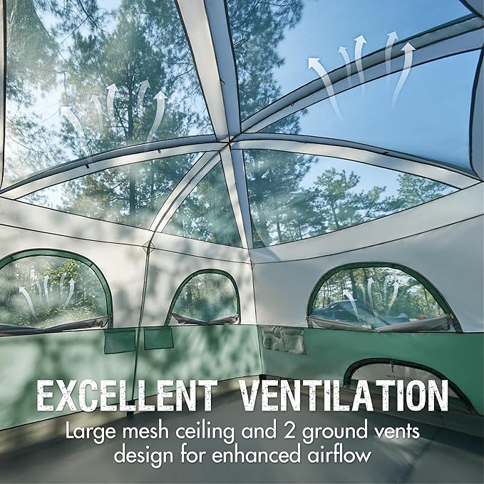 PORTAL 8 Person Family Camping Tent with Porch, Weather Resistant Camping Tents with Rainfly, Large Cabin Tents with 2 Room, Easy Set Up Tent for Outdoor Camping, Backyard