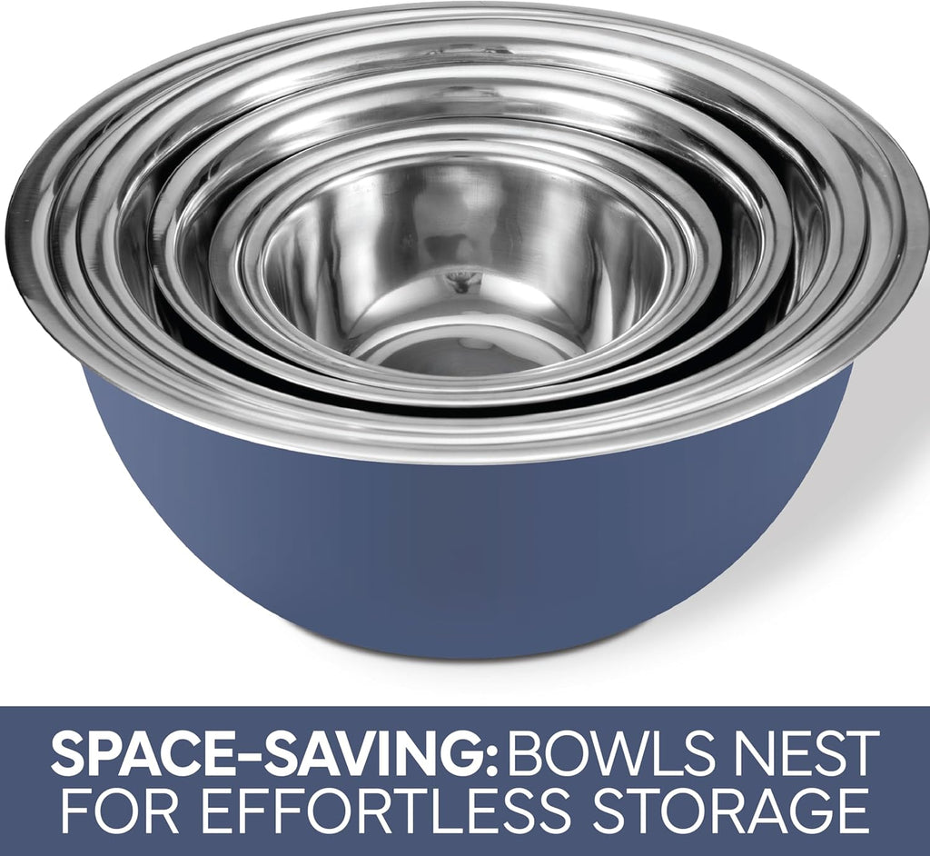 COOK WITH COLOR Stainless Steel Mixing Bowls Set - Nesting Bowls, 6 Pieces, Blue