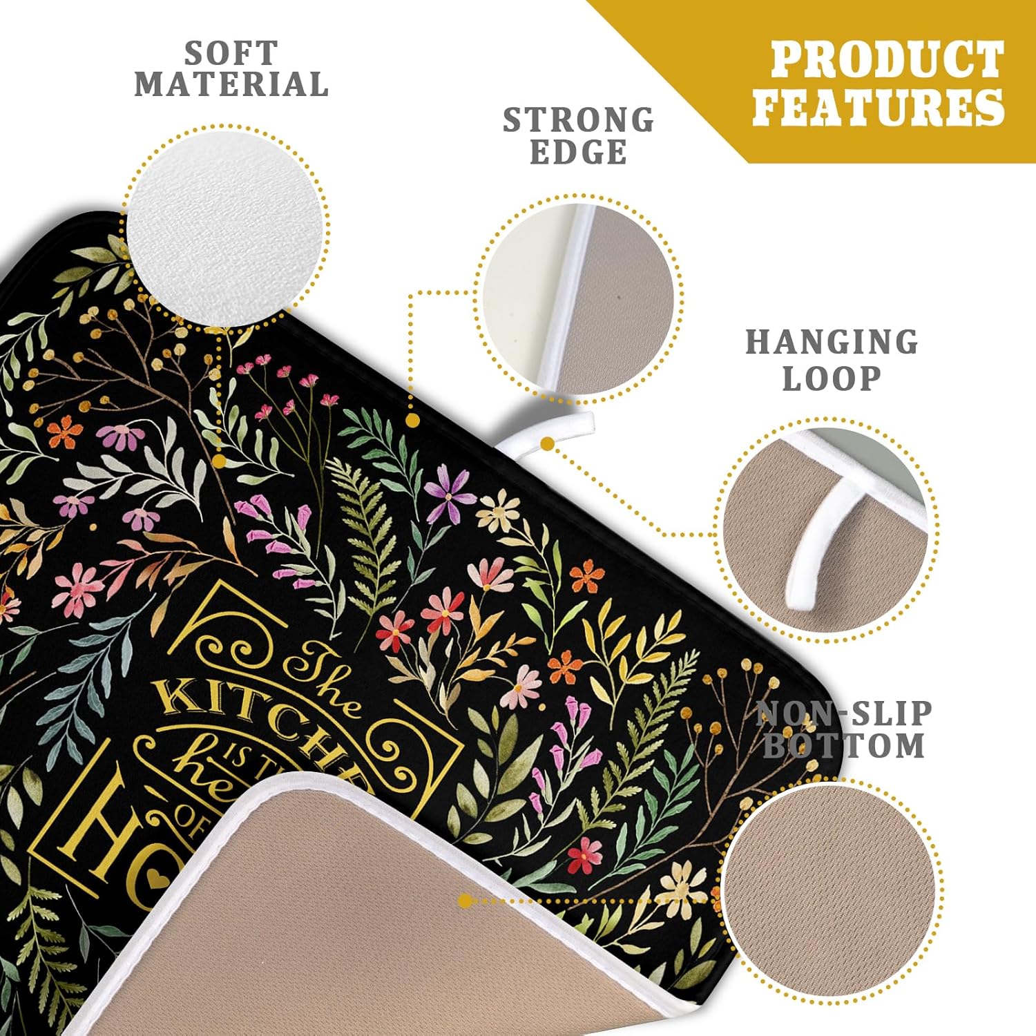 Absorbent Dish Drying Mat Colorful Flowers Microfiber Pad for Kitchen Counter Coffee Bar Decor 16" X 18"