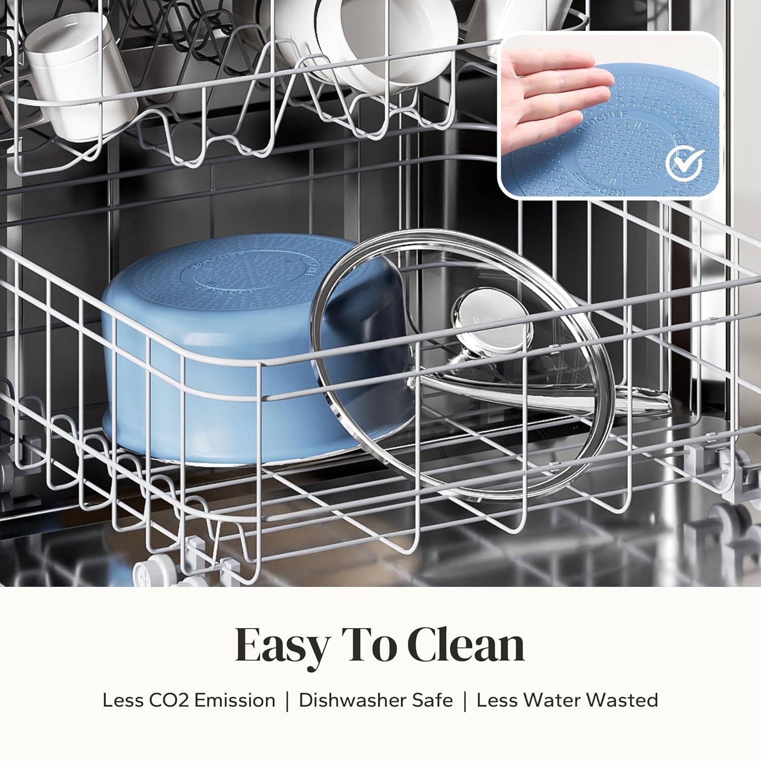 Redchef Nonstick Ceramic Sauce Pan With Lid, 3.5QT Small Cooking Pot with Stay-Cool Handle, Kitchen Non Toxic Soup Pot, PTFE & PFOA Free, Oven & Dishwasher Safe, Compatible with All Stovetops-Blue