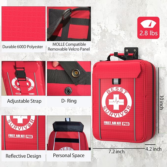 Professional Trauma First Aid Kit - Military-Grade Labelled Compartments & MOLLE System for Workplace, Outdoor, Car, Boat, Hurricane Emergencies 265 Piece Emergency Necessities Kits