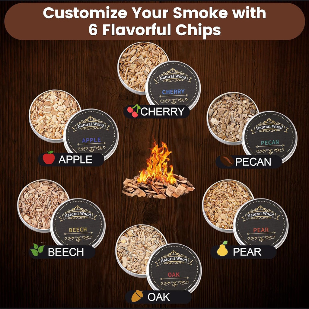 Whiskey Smoker Kit - Electric Cocktail Kit with 6 Flavors Wood Chips, Rechargeable Old Fashioned Smoker Kit Built-in Lighter, Anniversary Birthday Christmas Gifts for Men