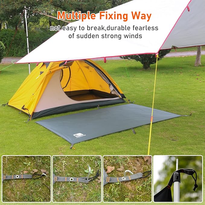 Hikeman Tent Footprint - Waterproof Camping Tarp, Heavy Duty Tent Floor Saver, Ultralight Ground Sheet Mat for Hiking, Backpacking, Hammock, Beach - Storage Bag Included(PU3000mm,140 * 210CM)