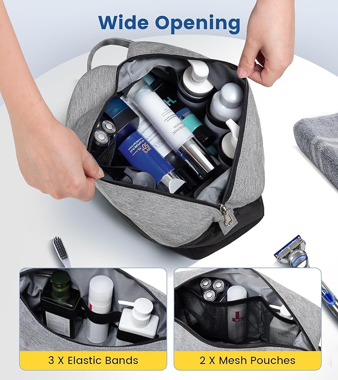 Vorspack Travel Toiletry Bag for Men - Large Mens Toiletry Travel Bag Water Resistant Dopp Kit Shaving Bag for Skincare Toiletries Bathroom Gifts - Black