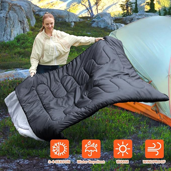 Ohuhu Double Sleeping Bag for Adults with 2 Pillows, Queen Size Two Person Sleeping Bag for Camping Hiking Backpacking 2 Person Sleeping Bags for Cold Weather & Warm