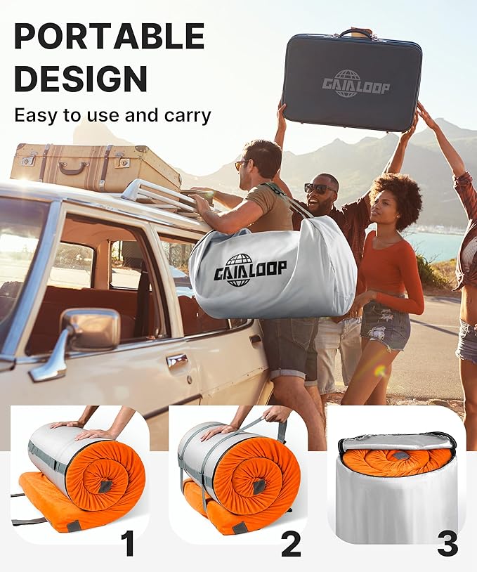 3 Inch GAIALOOP Thick Memory Foam Camping Mattress Sleeping Pad [Car/Tent/Cot] Glamping Portable Floor Mat Roll Up Futon Mattress for Guests Sleepover