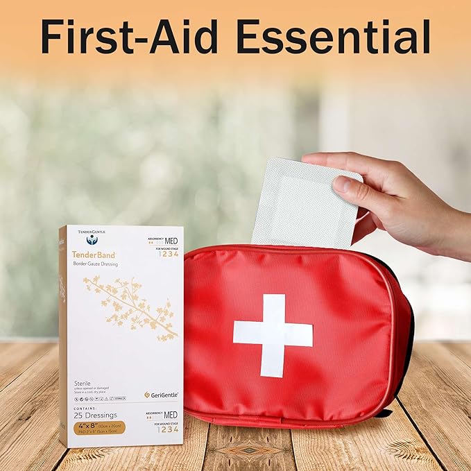 Bordered Gauze Island Dressing 4x8-25 Adhesive Gauze Pads for Wound Protection - Good for Hospitals, Medical Facilities, First Aid Kits, and More