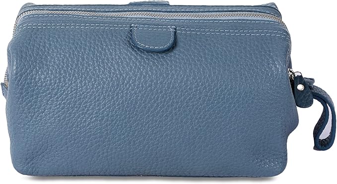 KomalC Premium Buffalo Leather Unisex Toiletry Bag Travel Dopp Kit