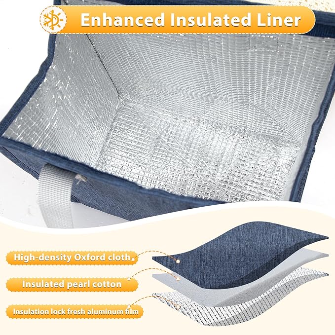 12 Pack Lunch Bags Bulk,Insulated Reusable Lunch Bags with Aluminum for Women Men,Leakproof Tote Large Lunch Box for Office,Work,Beach or Travel,Black