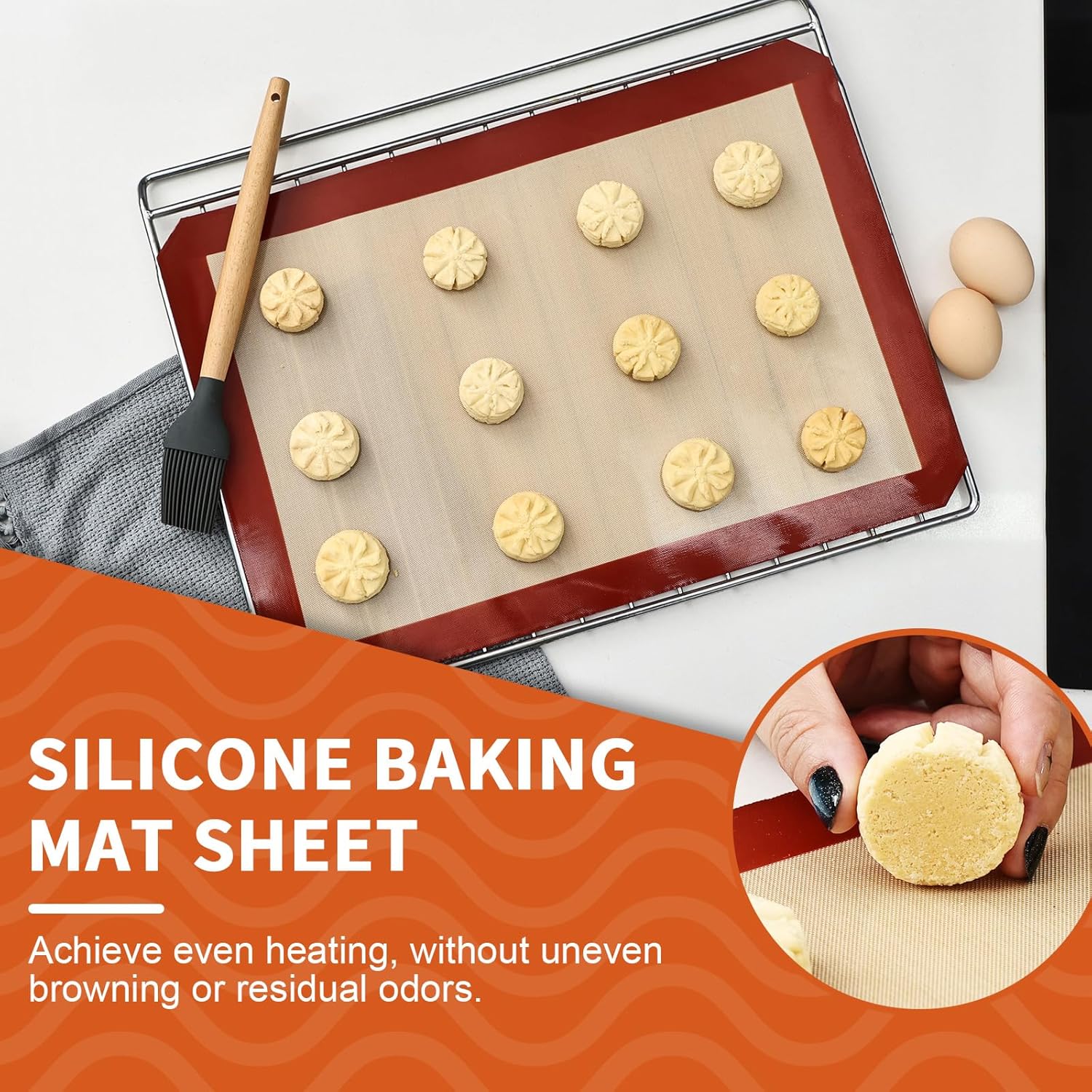KitchenRaku 3-Pack Silicone Baking Mat, (16.5"x11.6") 2 Half Sheets + 1 Quarter Sheet Reusable Silicone Baking Sheets for Oven, BPA Free Nonstick Bakeware Mats for Cookies, Macarons and Pastry