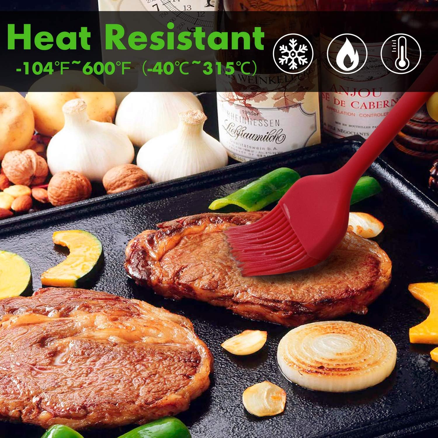 HOTEC Basting Brushes Silicone Heat Resistant Pastry Brushes Spread Oil Butter Sauce Marinades for BBQ Grill Barbecue Baking Kitchen Cooking BPA Free Dishwasher Safe (Red 2)