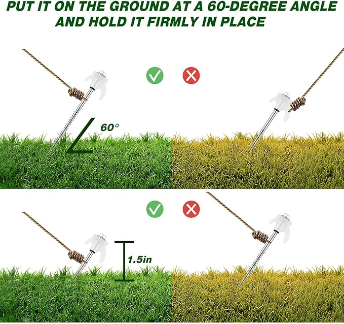 20 Pcs 8" Screw in Tent Stakes Heavy Duty Tent Stakes Drillable Ground Anchors Screw Metal Tent Pegs Threaded Tent Spikes with Head Driver for Swing Inflatable Decor (Illuminant White)