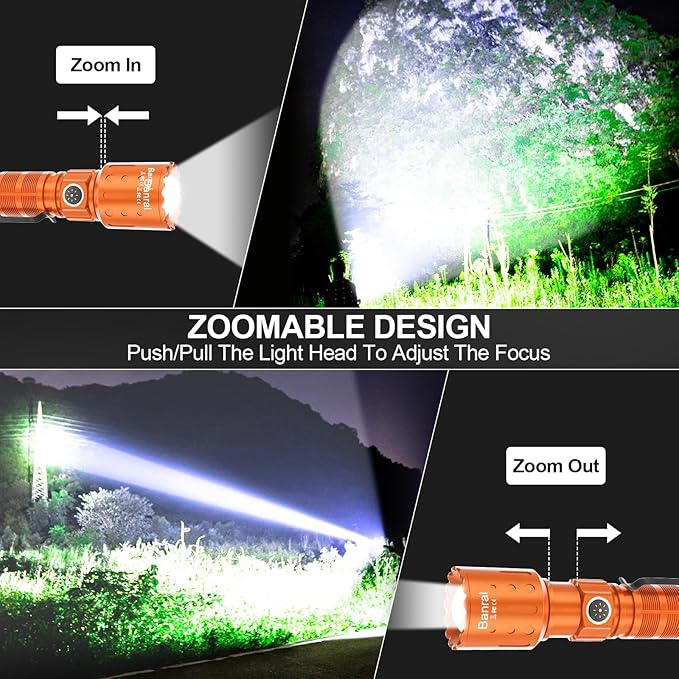 Flashlights High Lumens Rechargeable, 20000 Lumens Super Bright 1500 Meters Long Range Small Powerful Flashlight, 6 Modes LED Tactical Pocket Waterproof Flash Light for Camping (2, Black/Orange)