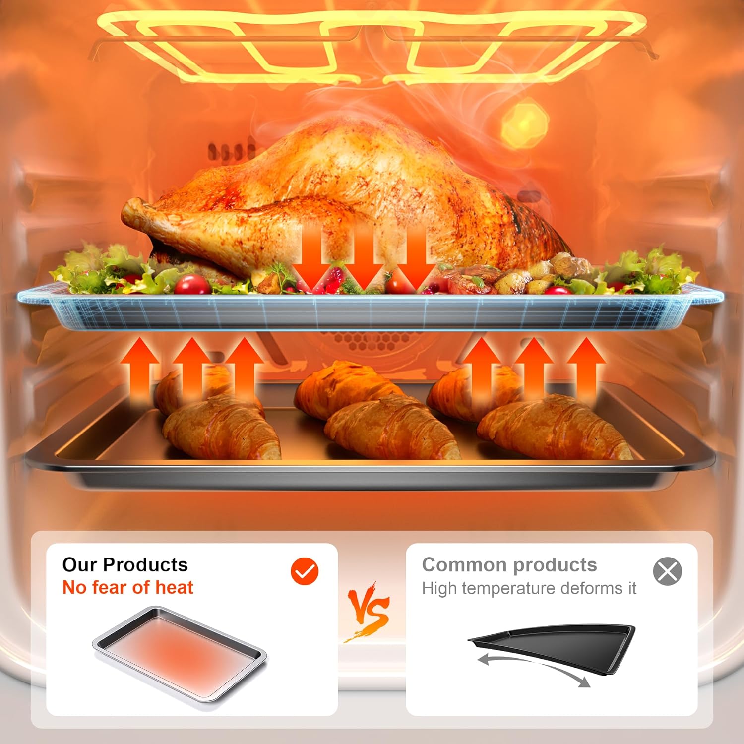 HONGBAKE Cookie Sheet, Baking Sheet Set, Nonstick Oven Pan with Wider Grips,3 Pack, Avoid Too Much Browning -Noble Silver