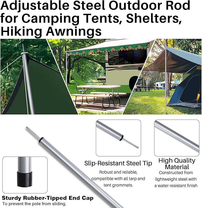 Neween Tent Poles for Tarp Adjustable Camping Tarp Poles Set of 2, 76in Lightweight Collapsible Tent Pole with a Diameter of 0.6in for Backpacking Hiking Awning Canopy Rain Fly Shelter (Grey)