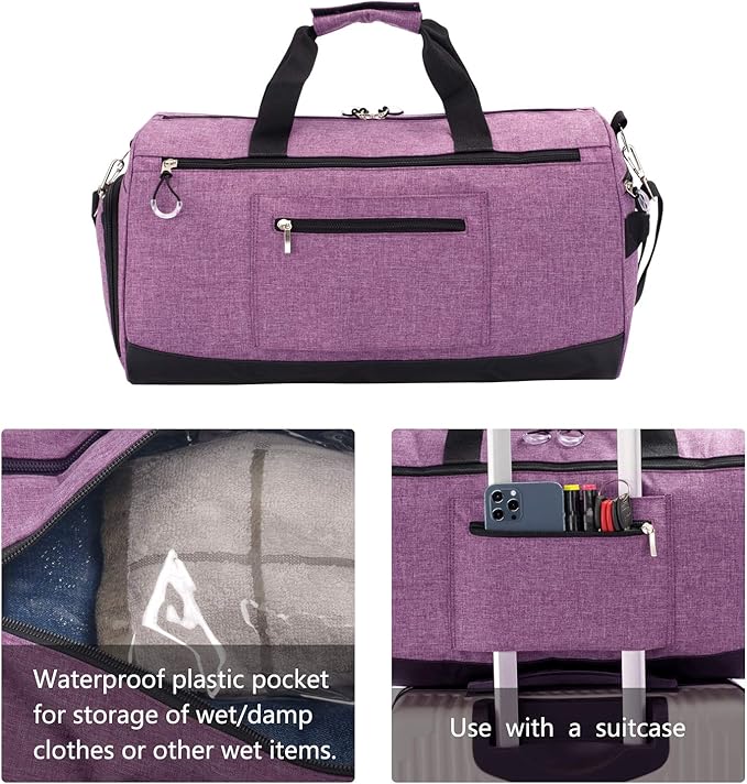 Kuston Sports Gym Bag with Shoes Compartment &Wet Pocket Gym Duffel Bag Overnight Bag for Men and Women-Purple