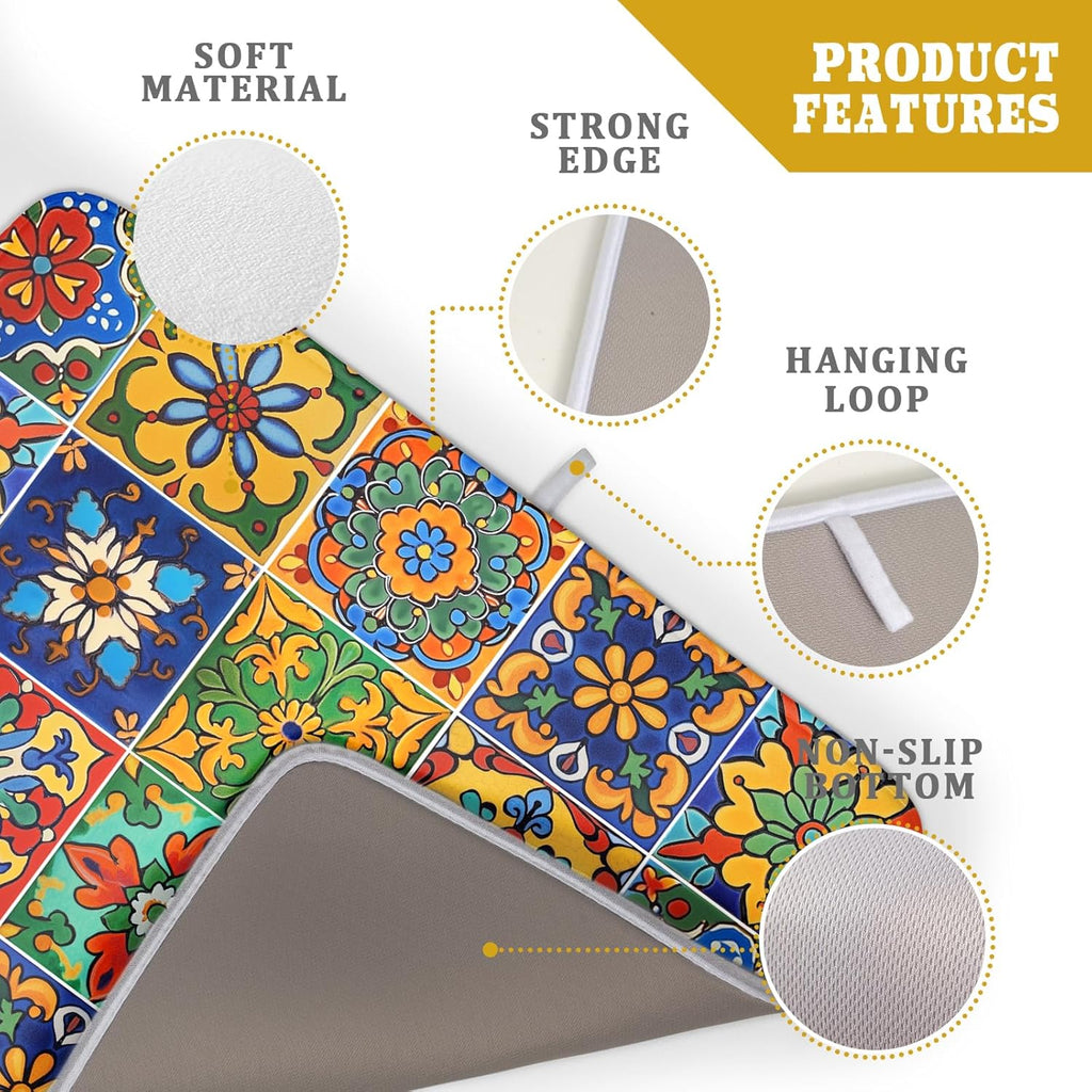 Mexican Tiles Dish Drying Mat for Kitchen Counter Absorbent Microfiber Dish Drying Pad Kitchen Gadgets Multi-use