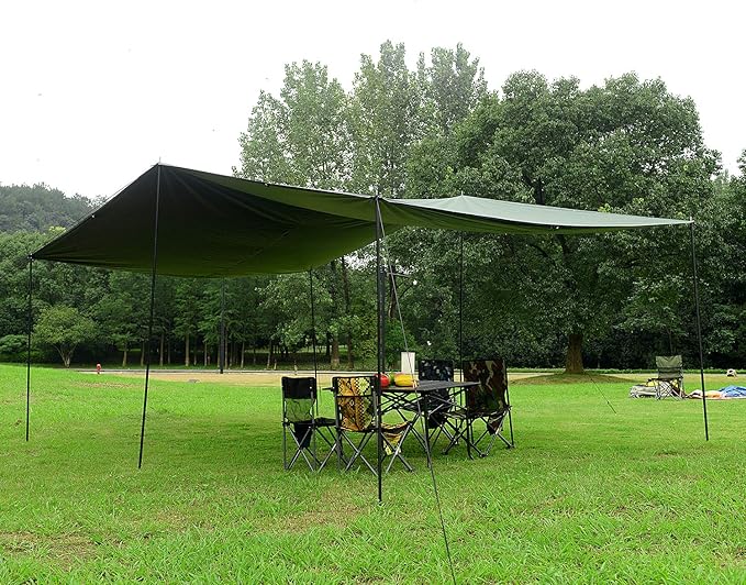 Wind Tour Portable Multifunctional Outdoor Camping Traveling Awning Backpacking Tarp Sunshade Lightweight UV Protection and PU 3000mm Waterproof Rain Fly Tarp Shelter (118 * 177 inches)
