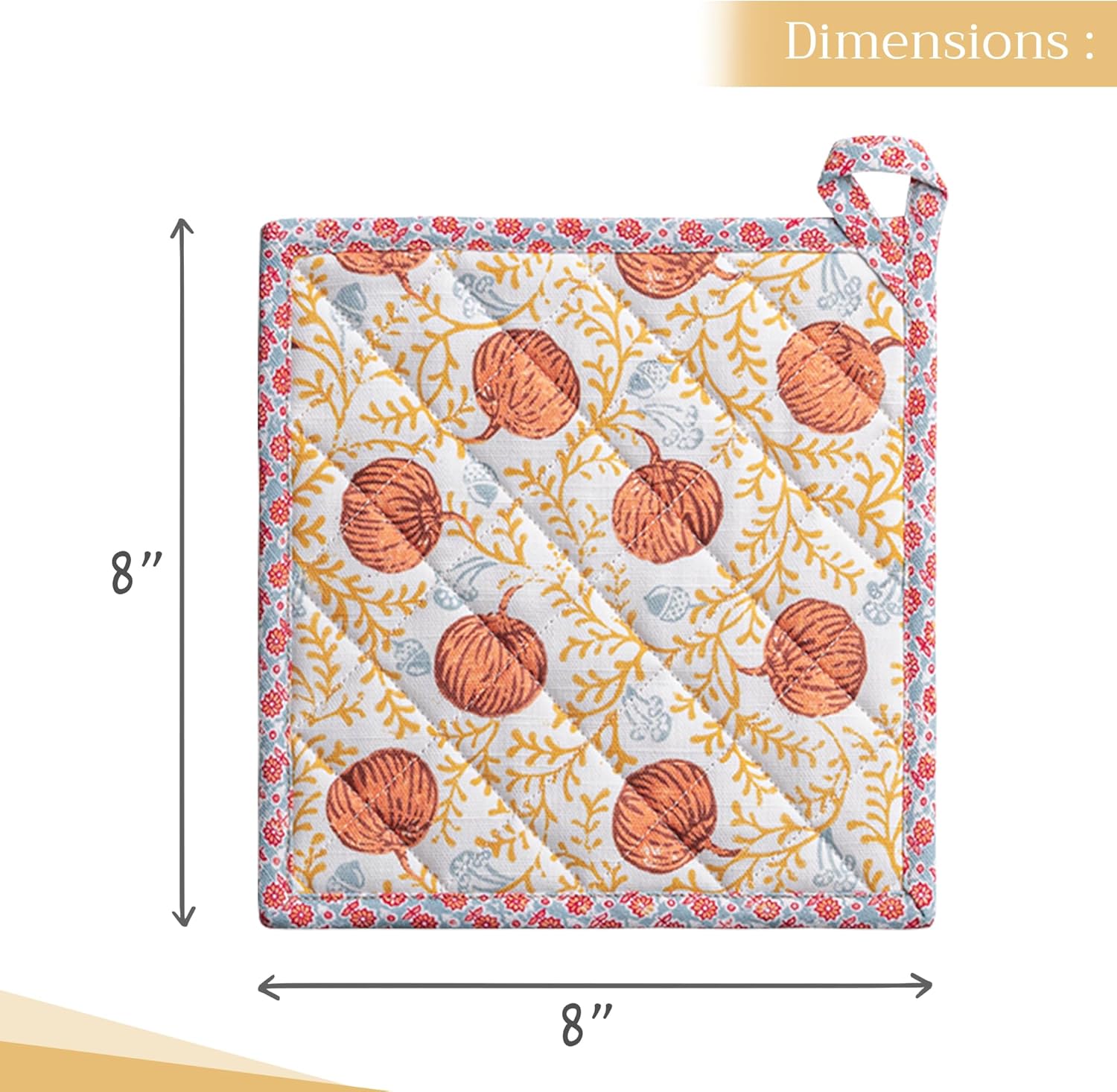 Maison d' Hermine Pot Holders Set 100% Cotton Heat Resistant Potholders 8" x 8" Hot Pads with Loop BBQ, Cooking, Baking, Grilling, Kitchen, Handling Hot Pans (Pack of 2, Harvest Festival)