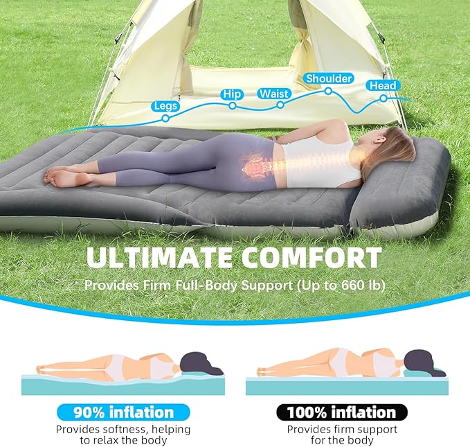 KMZ Inflatable SUV Air Mattress for Car, Truck & Camping – Portable Thickened Car Bed for Travel, Includes 2 Pillows & Electric Pump