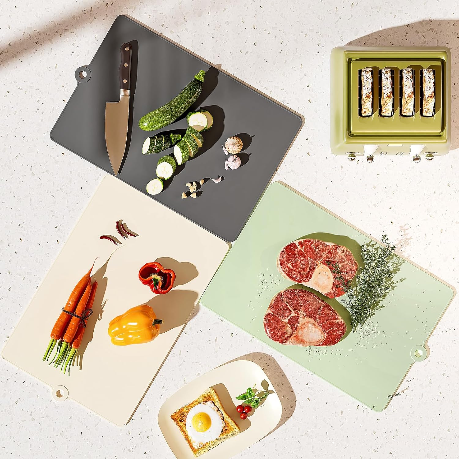 TPU Cutting Boards for Kitchen, Plastic Chopping Board Set of 3, Flexible Cutting Mat Double Sided Food Grade, Dishwasher Safe for Chopping Meat, Veggies, Fruits, Camping, BPA Free, 14.6"x9.84"x0.2"