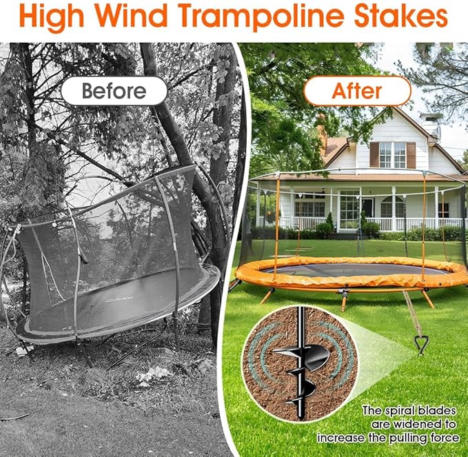 Ground Anchors Tent Stakes Trampoline Anchors Heavy Duty Screw in 4 Pack, Tent Stakes High Winds Heavy Duty for Camping Tent, Canopies, Carports, Sheds, Swing Sets,14in Ground Anchors