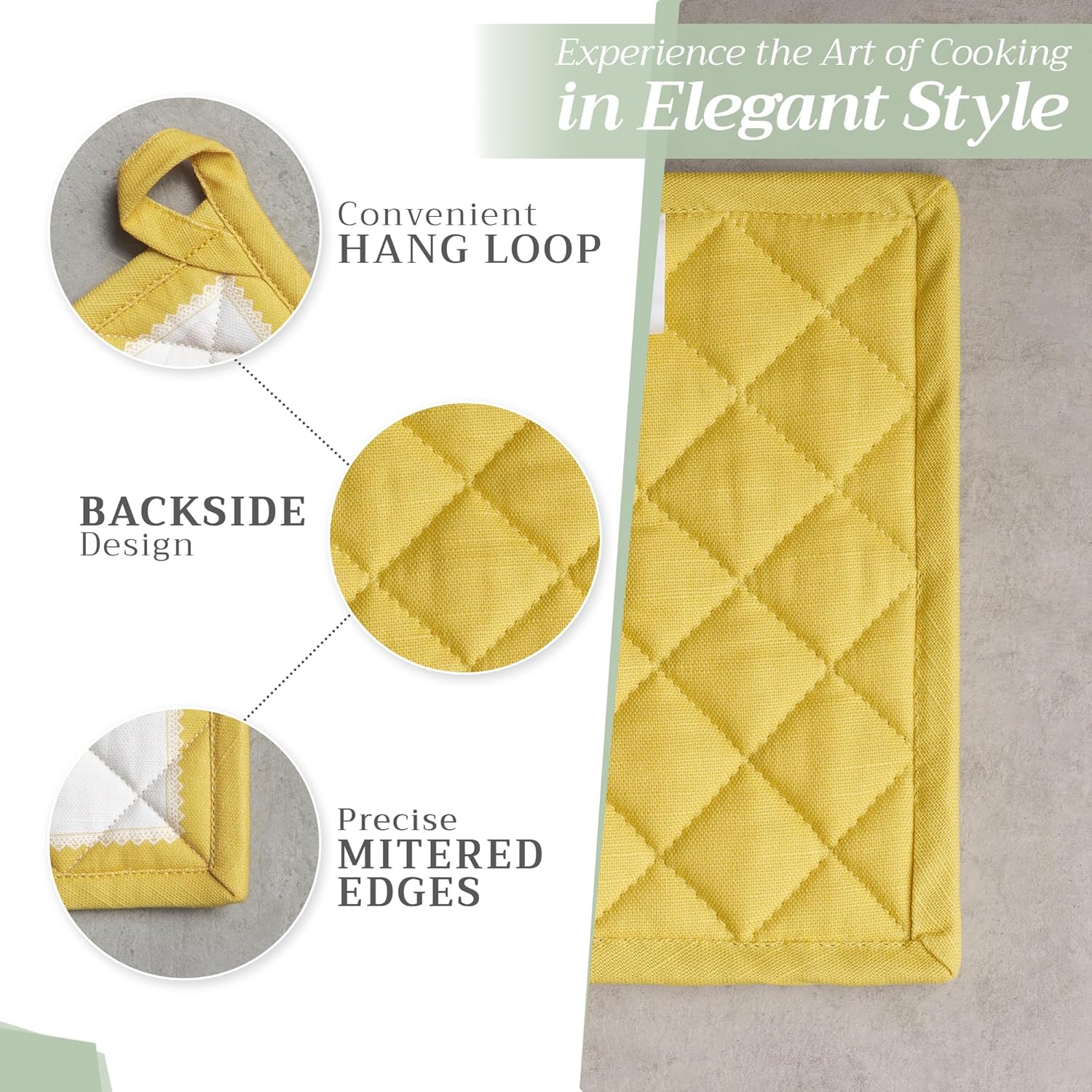 Maison d' Hermine Pot Holders 100% Cotton Heat Resistant Potholders 8" x 8" Hot Pads with Loop BBQ, Cooking, Baking, Grilling, Kitchen, Handling Hot Pans Spring/Summer (Pack of 1, Limoncello)