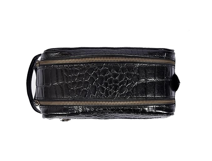 10" Premium Leather Toiletry Travel Pouch With Waterproof Lining | King-Size Handcrafted Vintage Dopp kit By Aaron Leather Goods (Grease Black)