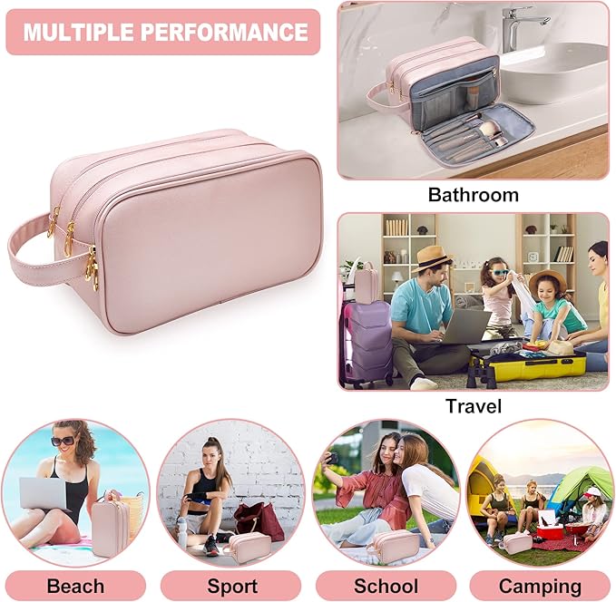 Makeup Bag for Women, Water Resistant Toiletry Bag for Travel Essentials, Dorm Room Essentials for Girl, Toiletry Organizer Dopp Kit for Toiletries Accessories, Mother's Day Graduation Gifts for Her