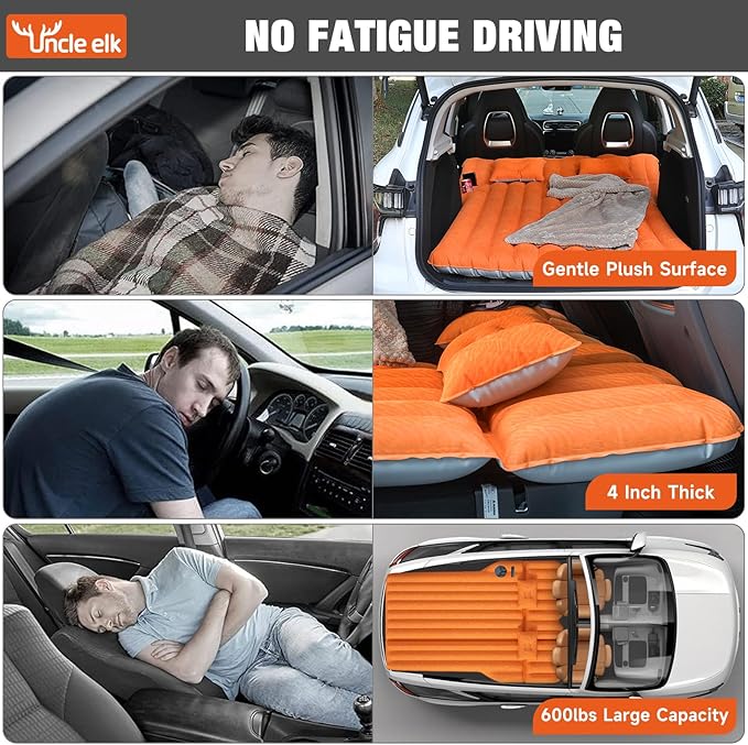 SUV Air Mattress: Inflatable Car Air Mattress for Camping, Flocking Car Bed with Air Pump & 2 Pillows, Portable Sleeping Pad Mattress for Home Car Travel Camping Orange