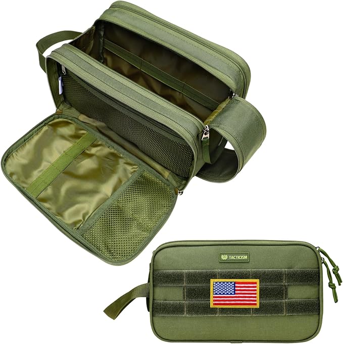 TACTICISM Toiletry Bag for Men - Extra Large Dry Wet Separate Travel Shaving Bag, Tactical Molle Dopp Kit for Men, Water-Resistant Mens Toiletry Bag for Travel, Green