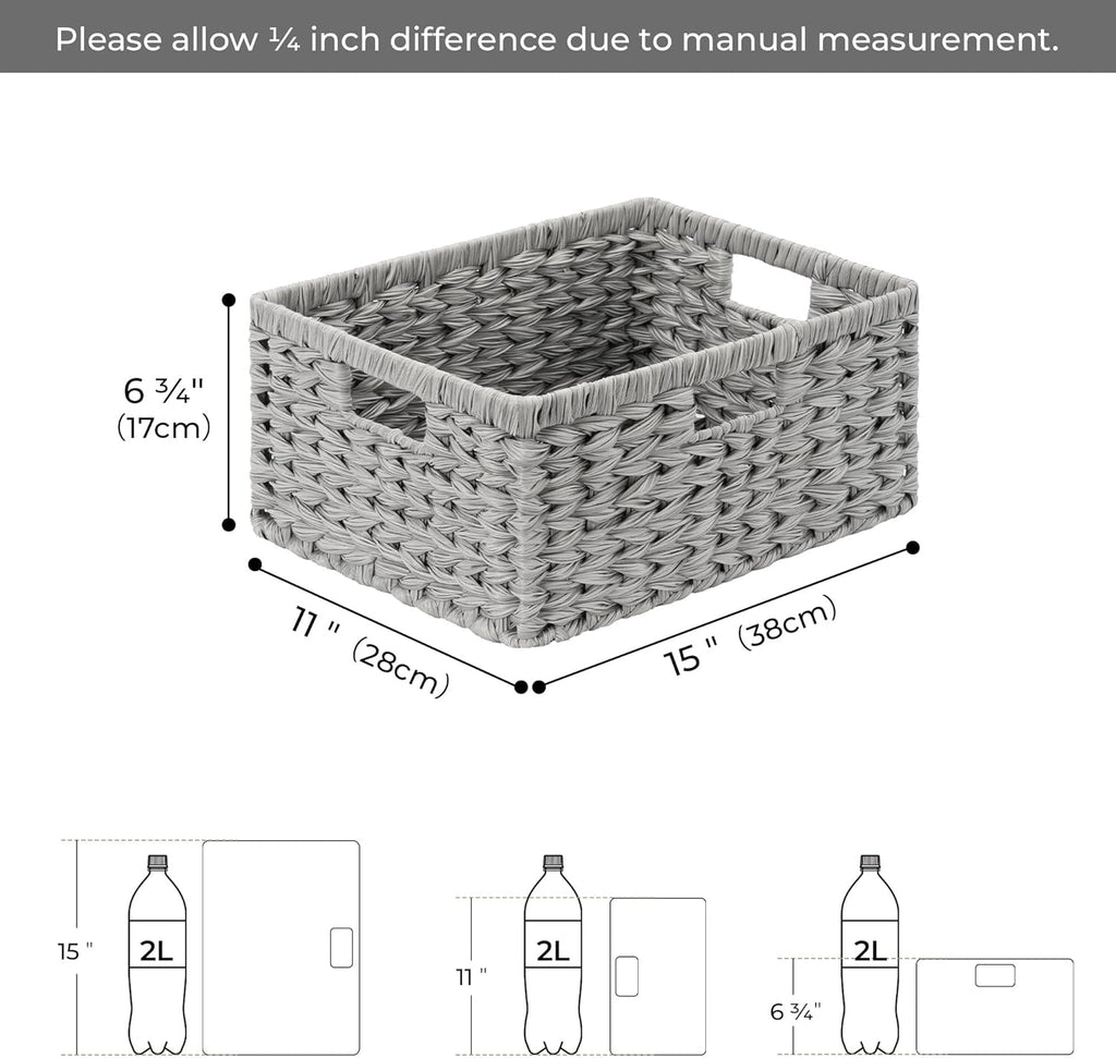 GRANNY SAYS Wicker Storage Baskets for Shelves, Waterproof Wicker Baskets for Organizing, Woven Basket for Shelves, Decorative Basket for Living Room, Grey