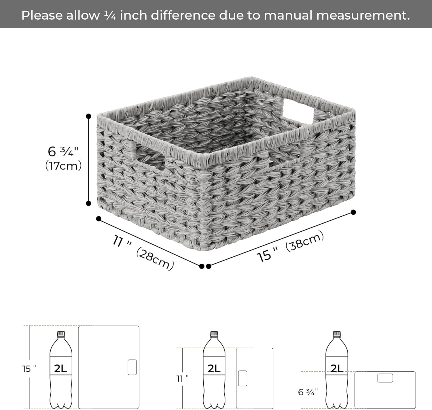 GRANNY SAYS Wicker Storage Baskets for Shelves, Waterproof Wicker Baskets for Organizing, Woven Basket for Shelves, Decorative Basket for Living Room, Grey