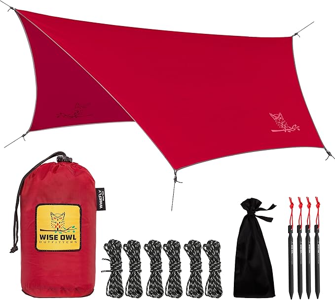 Wise Owl Outfitters Hammock Tarp, Hammock Tent - Rain Tarp for Camping Hammock - Camping Gear Must Haves w/Easy Set Up Including Tent Stakes and Carry Bag