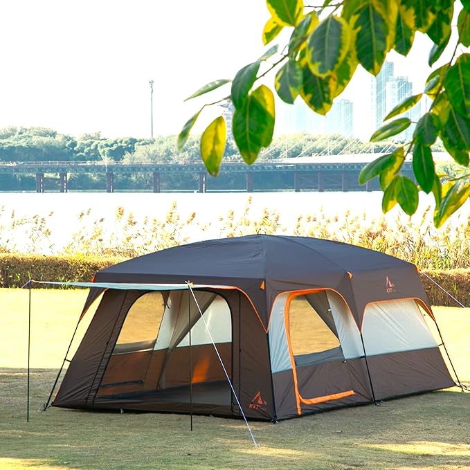KTT Extra Large Tent 10-12-14 Person(B),Family Cabin Tents,2 Rooms,3 Doors and 3 Windows with Mesh,Straight Wall,Waterproof,Double Layer,Big Tent for Outdoor,Picnic,Camping,Family Gathering