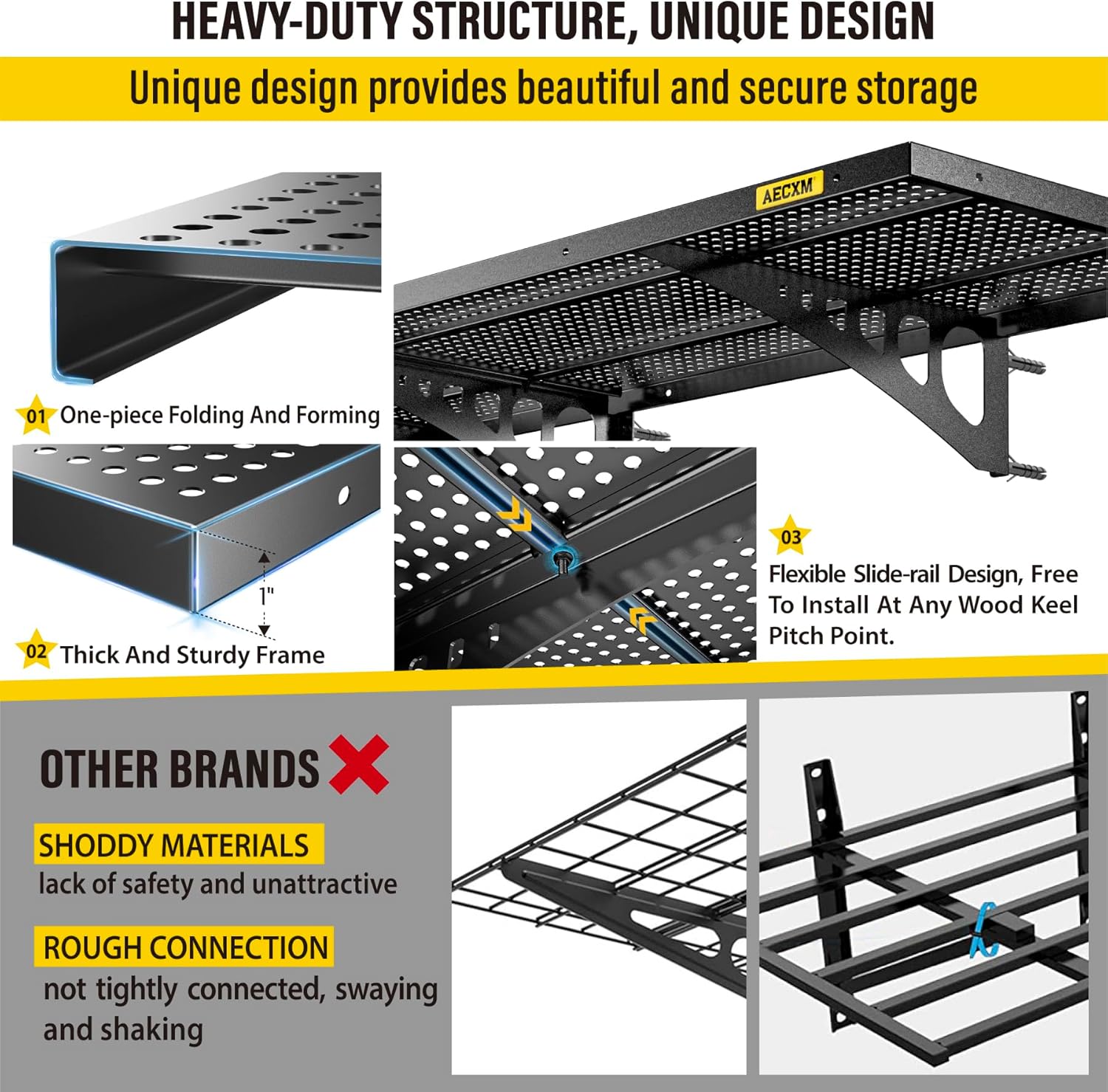 2-Pack 1.64x4ft Adjustable Garage Wall Shelving 560lbs Load Capacity Heavy Duty Wall Mounted Storage Shelf Metal Floating Shelves for Garage(Black)
