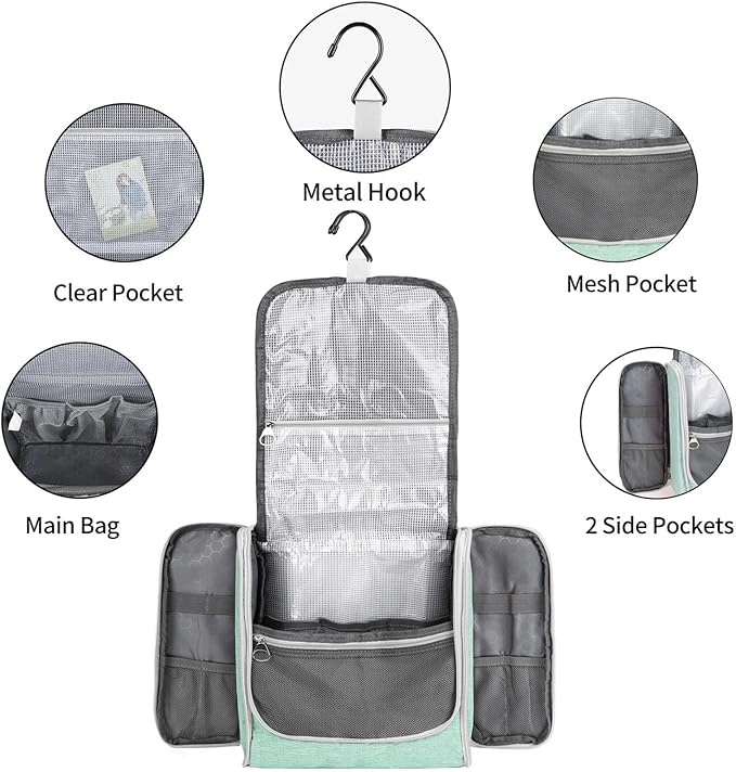 Della Gao Travel Toiletry Bag for Men and Women, Bathroom Bag, Water-Resistant Nylon (L, Green)