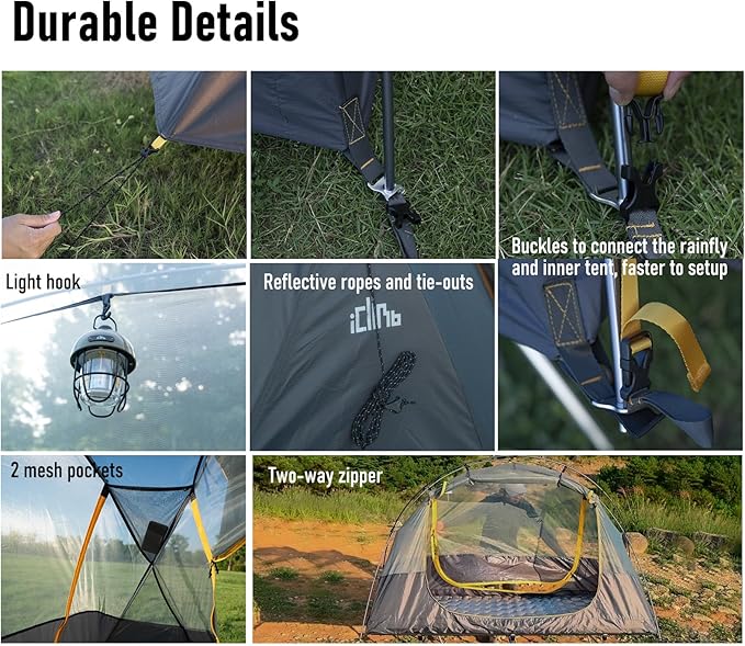 iClimb Ultralight 4 Season Solo Tent Waterproof with Snow Skirt Rainfly, Ground/Off The Ground Tent for Backpacking Camping Hiking Trekking Mountaineering