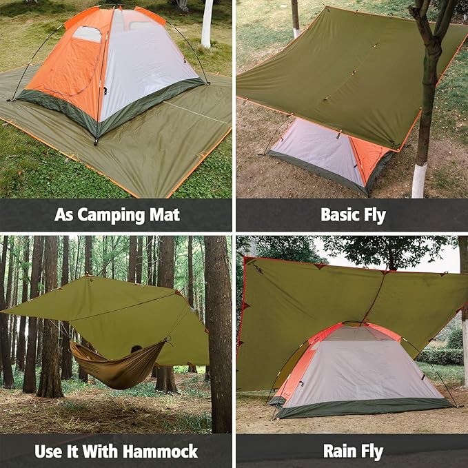 FREE SOLDIER Camping Tarp - Waterproof Portable Multifunctional Outdoor Awning Backpacking Shelter Rain Tarp (Brown 1013ft)