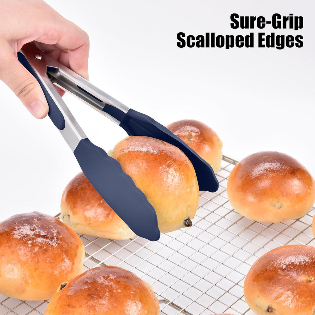 Doosu Kitchen Tong for Cooking: 600°F Heat-Resistant Silicone Food Tong, Stainless Steel Locking Tongs for BBQ (7in, Blue)