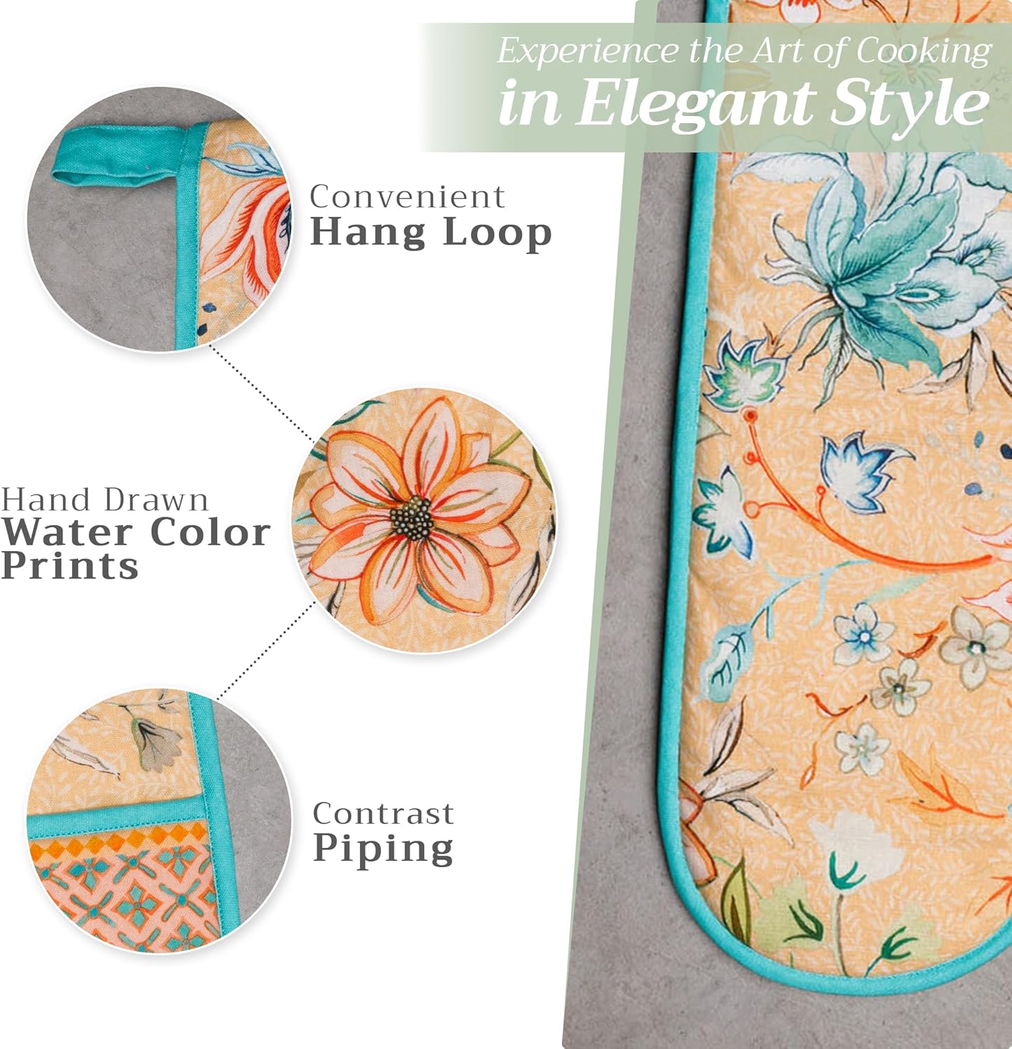 Maison d' Hermine Double Oven Mitts 100% Cotton 7"x35" Double Oven Mitt Heat Resistant BBQ Cooking Gloves with Loop, Baking, Grilling, Kitchen, Handling Hot Pans Spring Summer (Luxury Loft – Peach)