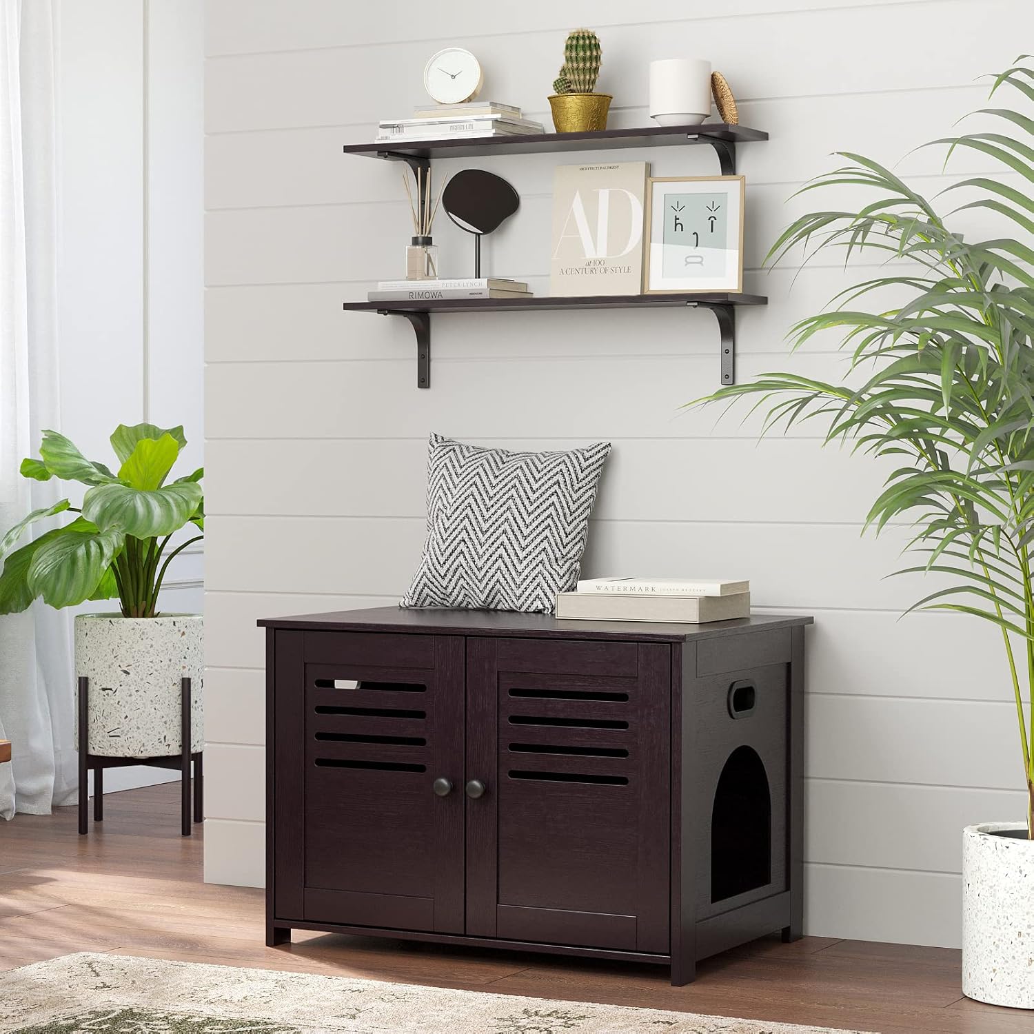 DINZI LVJ Long Wall Shelves, 31.5 Inch Wall Mounted Shelves Set of 2, Easy-to-Install, Floating Storage Ledges with Sturdy Metal Brackets for Living Room, Bathroom, Bedroom, Kitchen, Espresso