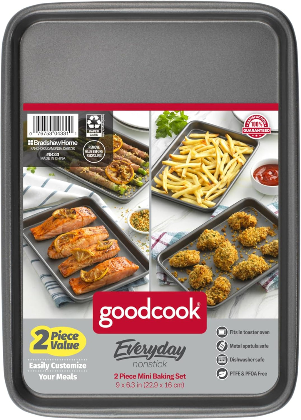 GoodCook Everyday Set of 2 Nonstick Steel 9" x 6.2" Toaster Oven Mini Baking Sheets, Gray