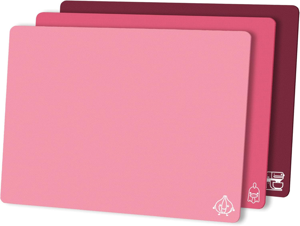 ZVP Flexible Plastic Cutting Board Set of 3 Gradient Color, Colorful Chopping Boards, BPA Free Mats, Non Slip, Dishwasher Safe, 15x12 Inch, Pink Multi-Color