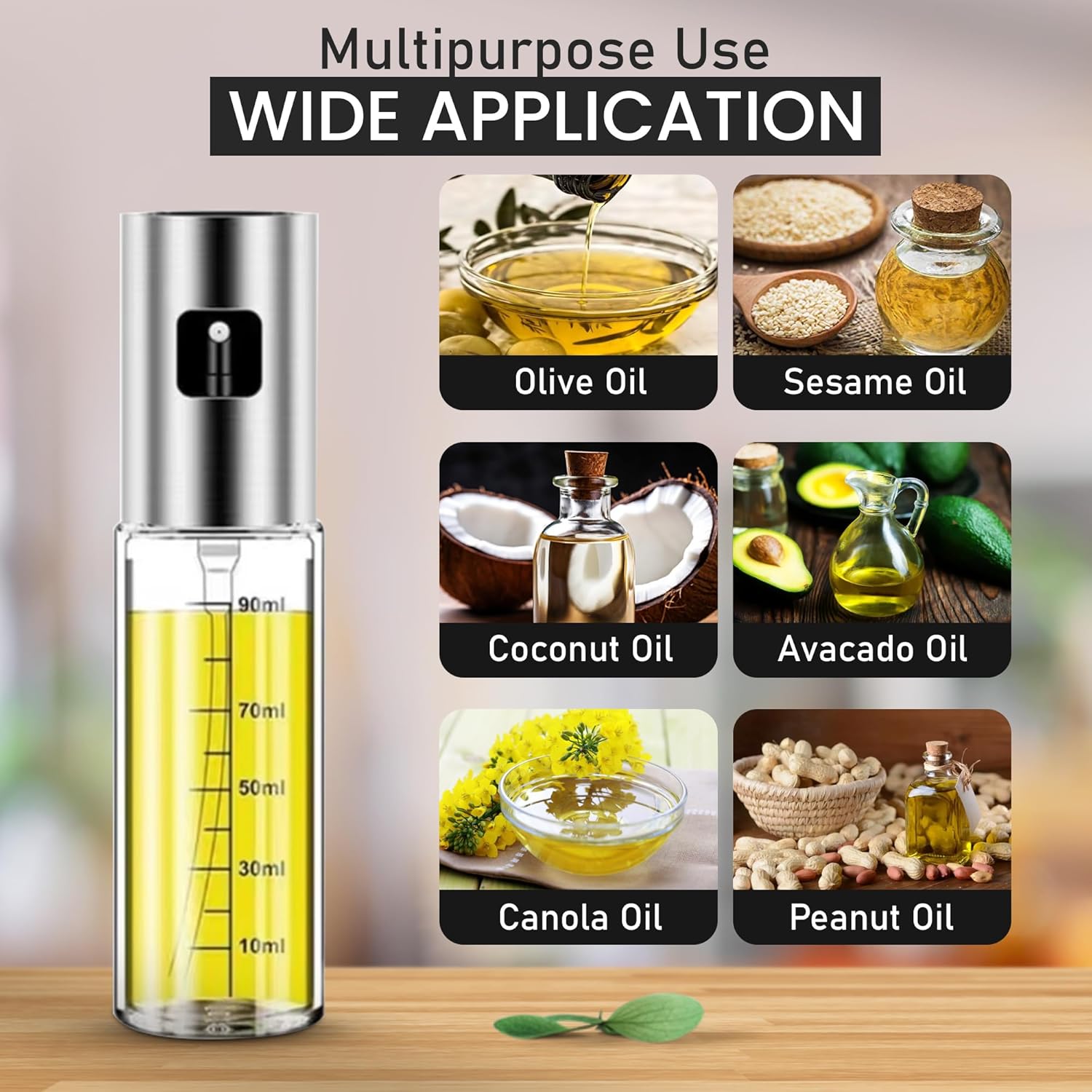 Oil Sprayer for Cooking - 2 x 100ml Sprayers, Clear Transparent Glass Bottles, Food Grade, Refillable, Multi Purpose Oil Mister with Non Slip Cap, Oil Funnel & Silicone Brush