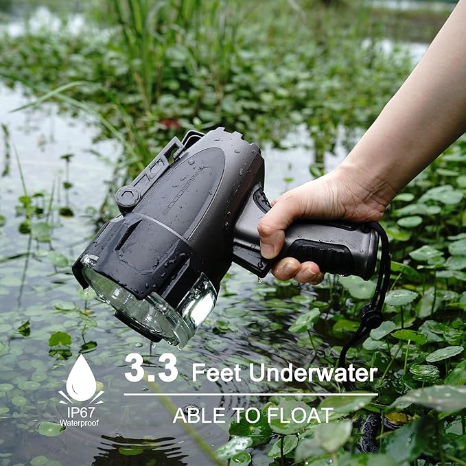 GOODSMANN 6000 Lumen Boat Spotlight - Waterproof Rechargeable LED Hunting Spotlight with Detachable Red Light Filter, EVA Carrying Case