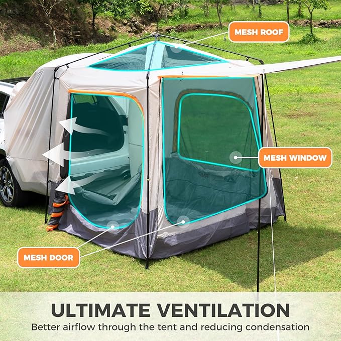 HEYTRIP SUV Tent for Camping with Poles Double Door Design SUV Camping Tent Waterproof Rainfly Car Camping Tent for Couples or Family