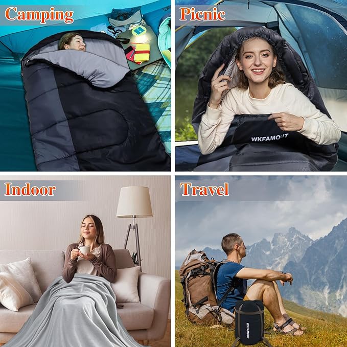XL 10 Degree Sleeping Bags Waterproof for Adults 350GSM Machine Washable with Compression Sack for 3-4 Season Camping Outdoor